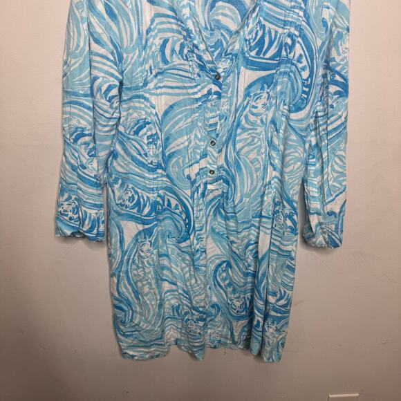 Lilly Pulitzer Sarasota Tunic Dress Blue White Swirl Print Rayon Size L - Picture 10 of 15
